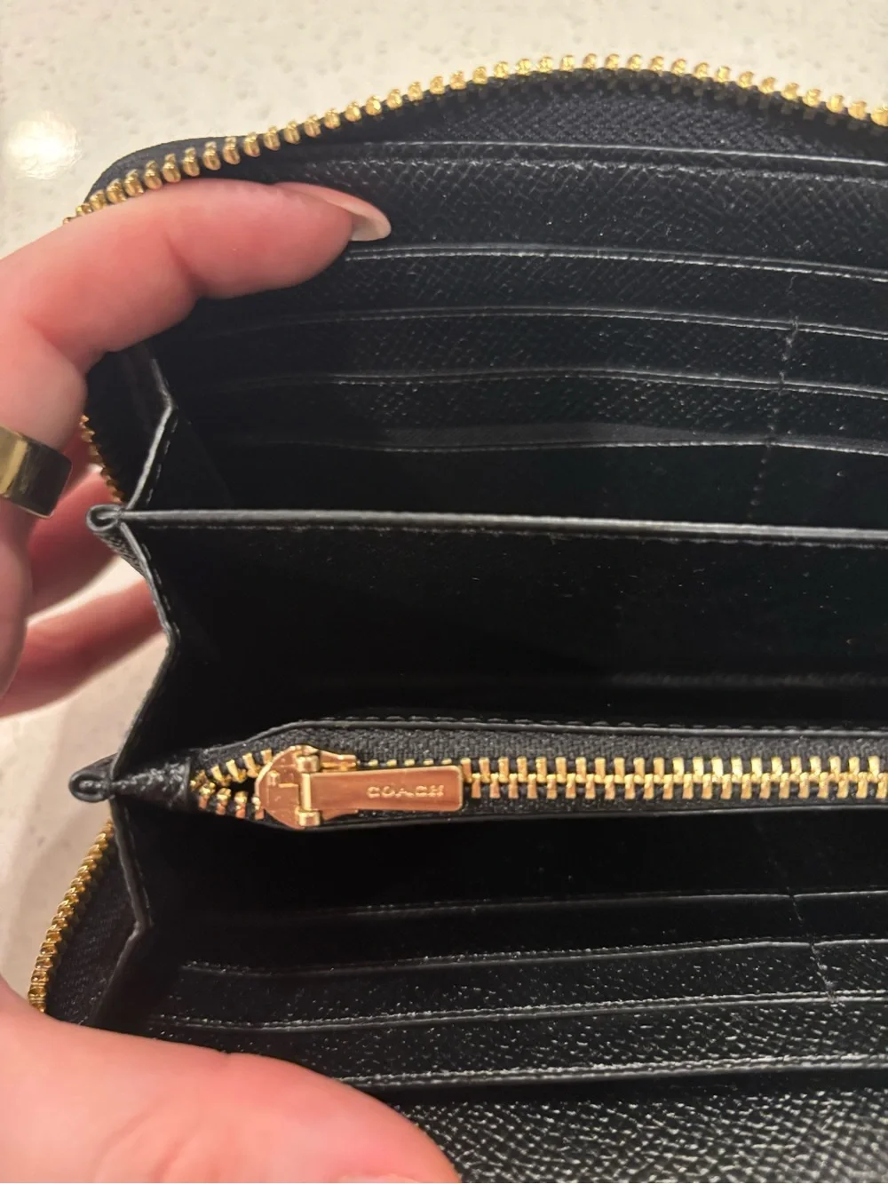 Coach Wristlet Black Pebble Leather with Brass Hardware